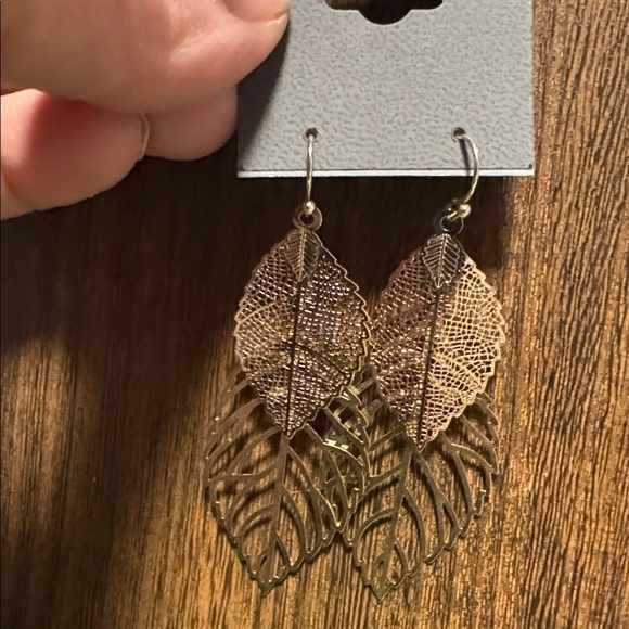 Express Rose Gold and Gold Layered Leaf Dangle Earrings - Picture 5 of 7